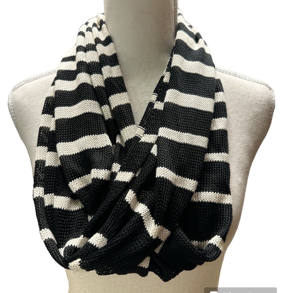 Loft Black/Cream Soft Striped Rayon Infinity Scarf